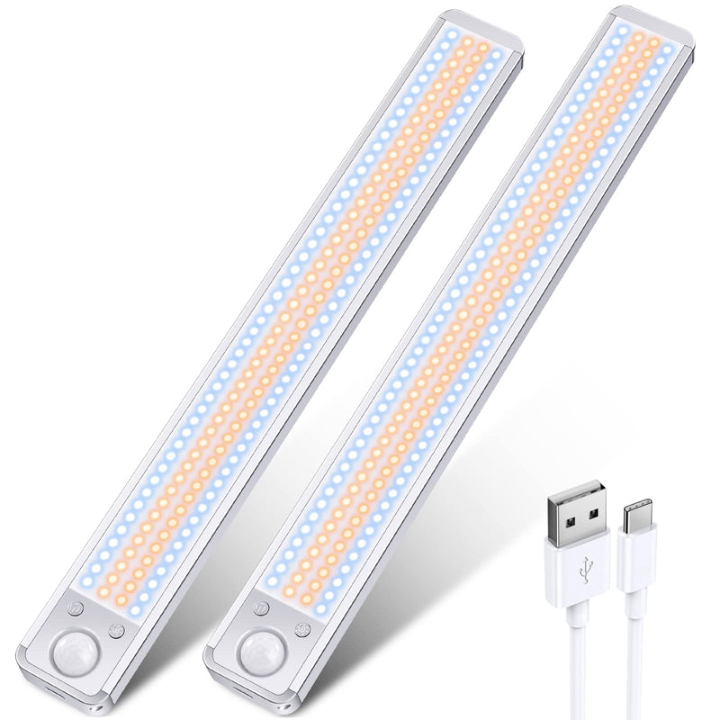 Under Cabinet Lights Rechargeable Under Counter Lights for Kitchen, 188 LED Closet Light Motion Sensor Light Indoor, Dimmable Magnetic Under Cabinet Lighting, 2-Pack Silver(2-Pack) 13.58 Inch