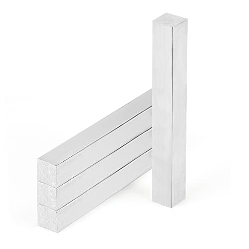 MANCHAP 4 PCS 1 x 1 x 8 Inch Square Aluminum Bar, 25 x 25 x 200 mm Aluminum Flat Bar, 6061 General Purpose Plate, T6511 Solid New Mill Stock