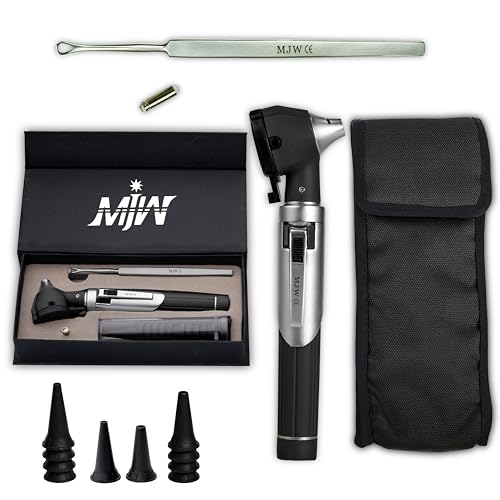 Mini Pocket Fibre Optic Otoscope for Adult Kids with Extra Replaceable LED Light and Stainless Steel Earwax Removal Tool (Silver) Silver