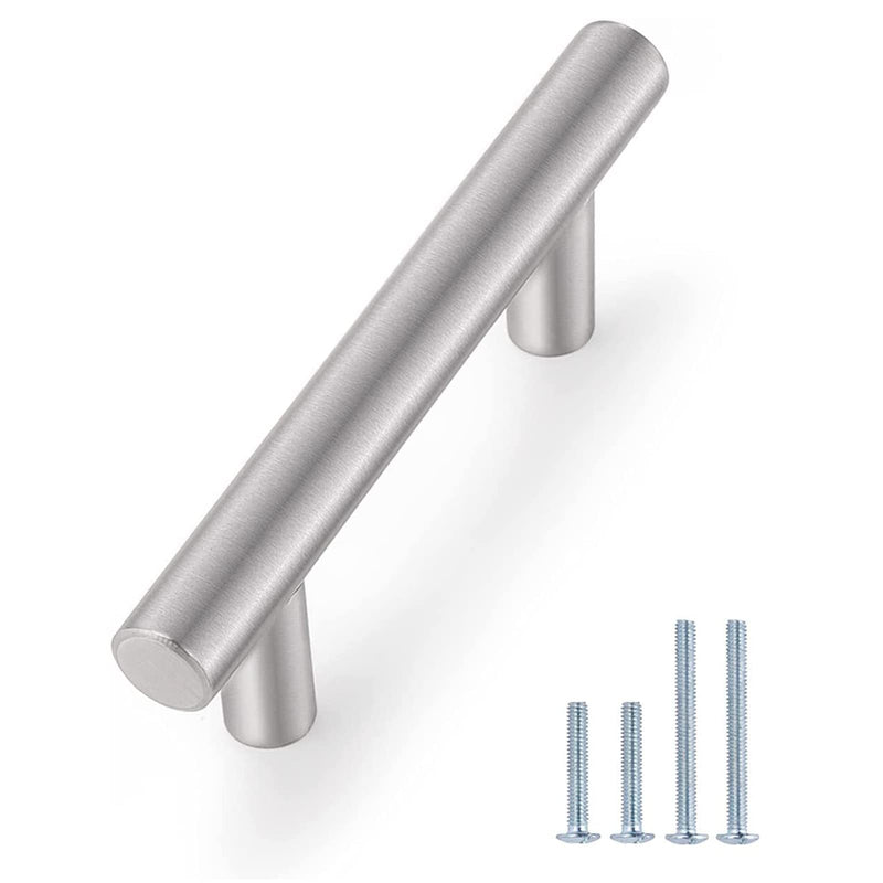 Probrico 25 Pack 2.5 Inch Kitchen Cabinet Handles, Brushed Nickel Cabinet Pulls Euro T Bar Dresser Pulls, Stainless Steel Kitchen Cabinet Hardware Drawer Handles, 4 Inch Length hole center 2-1/2"