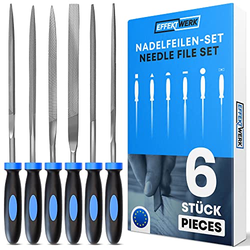 Needle File Set - 6 Pieces for Wood, Metal, Plastic and Jewelery - 160 x 4 mm - Small Round, Half-Round, Square, Triangle, Flat and Pointed Files