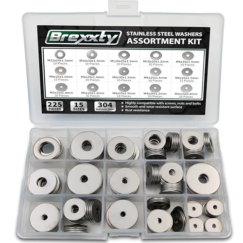 225 Pcs Metric Fender Washers Assortment Kit, 304 Stainless Steel