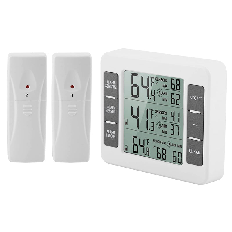 Fridge Thermometer, Digital Freezer Thermometer, with 2 sensors and Acoustic Alarm, Refrigerator Freezer Inside Outside Thermometers, for Kitchen Home Motorhome