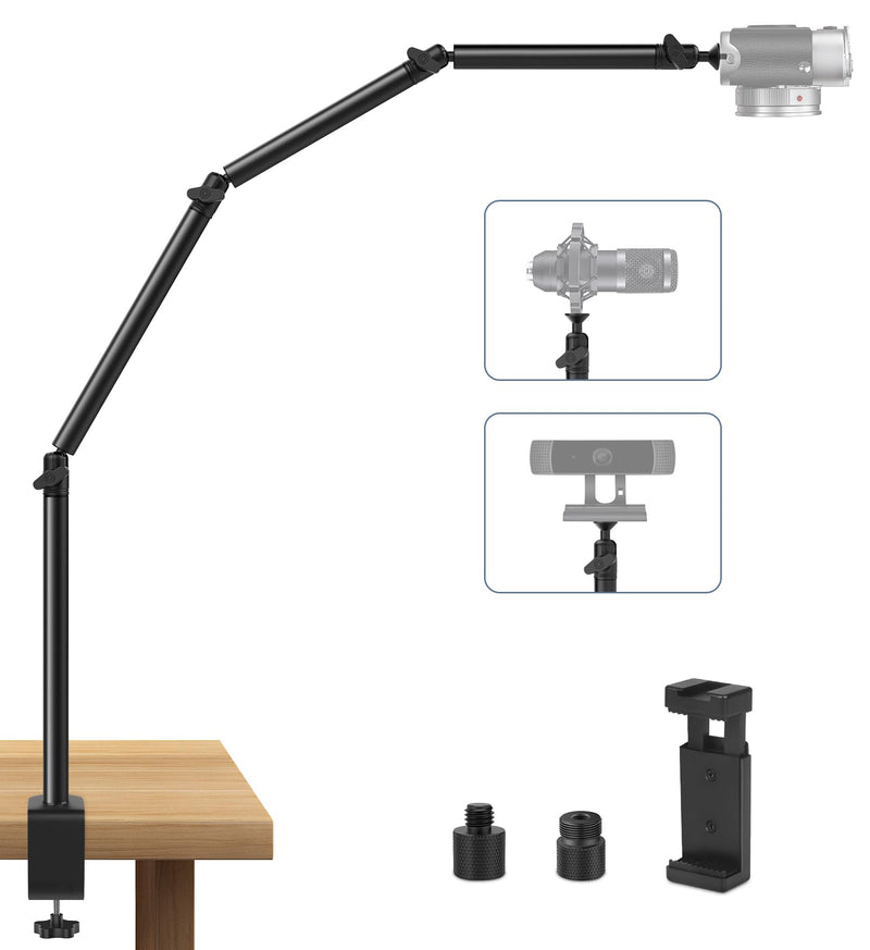 Overhead Camera Mount Desk Stand, Flexible Overhead Camera Mount with 3/8'' 5/8'' Screw, C Clamp Tabletop Stand for Podcasting/Ring Light/Blue Yeti Nano/Webcam/Photography Live Stream Auxiliary Stand