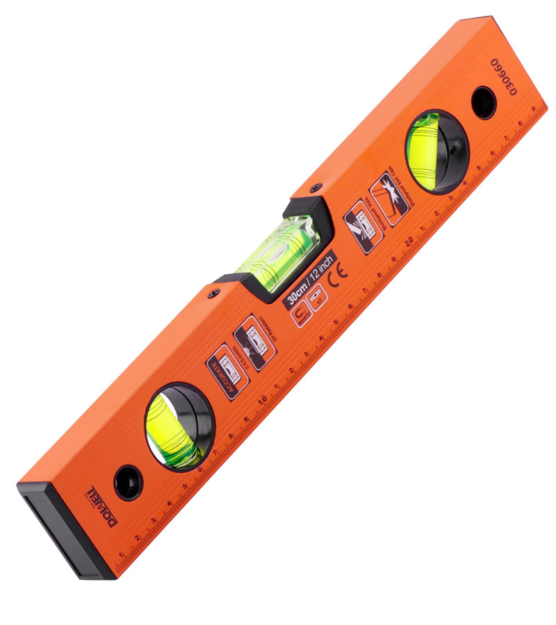 DOWELL Magnetic Spirit Level with Metric Scale 300 mm/12 Inches, 3 Different Levels - 45°/90°/180°