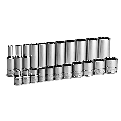 Capri Tools 3/8 in. Drive 12-Point Shallow and Deep Socket Set, SAE, 1/4 to 7/8 in, 22-Piece Shallow and Deep Set / 1/4-7/8 in.
