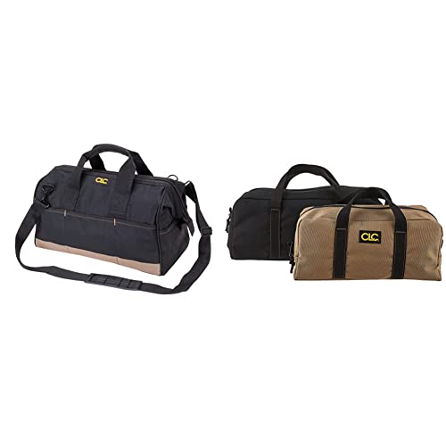CLC Custom Leathercraft 1165 Large BigMouth Bag, 22 Pocket & CLC 1107 2 Pack Medium and Large Utility Tote Bag Combo,Black/Beige