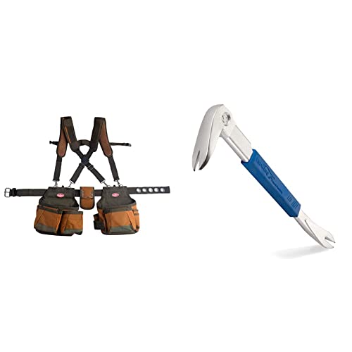 Bucket Boss AirLift Tool Belt with Suspenders, Tool Belts - Original Series (50100) and ESTWING Pro Claw Nail Puller - 9" Pry Bar