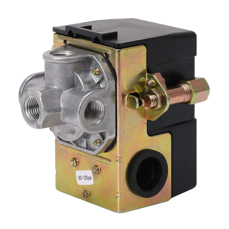 Air Compressor Pressure Switch 95-125 PSI 4 Port 1/4" NPT with Unloader Valve & On/Off Lever