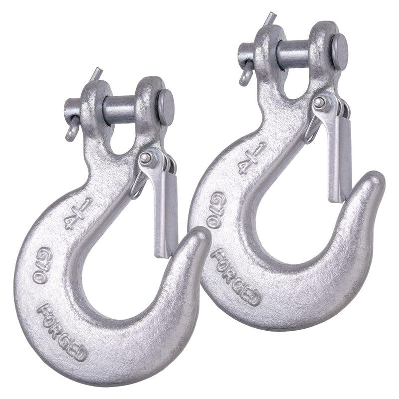 1/4 Inch Safety Chain Hooks, Clevis Slip Hook with Safety Latch, Grade 70 Forged Steel 12,600 Lb for Trailer Truck Transport Tow Winch Hook Trailer(1/4 Inch, 2 Pack) 1/4''(2Pack)