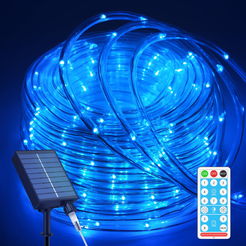ICRGB Solar Pool Lights for Above Ground, 66FT 200LED 1200mAh Solar Rope Lights Outdoor, IP67 Waterproof Blue String Light with Remote, 8 Modes & Timing, Pool Garden Patio Fence Walkway Christmas