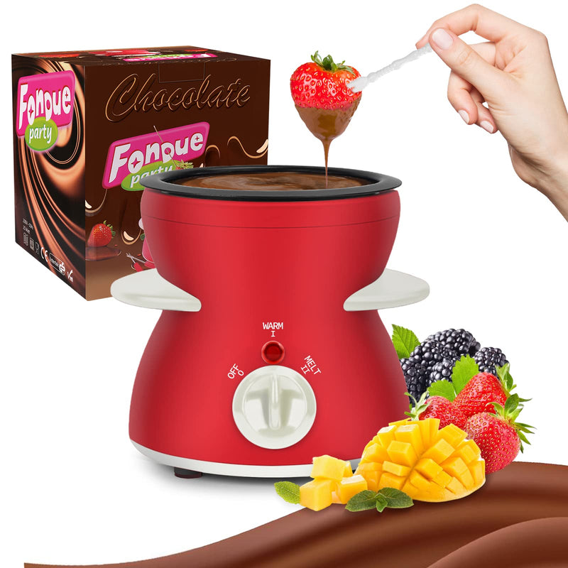 Fondue Pot Set, Mini Electric Fondue Pot Set for Melting Chocolate Cheese, Chocolate Meting Pot fondue maker with Dipping Forks For Holiday Christmas Birthday Gift Red