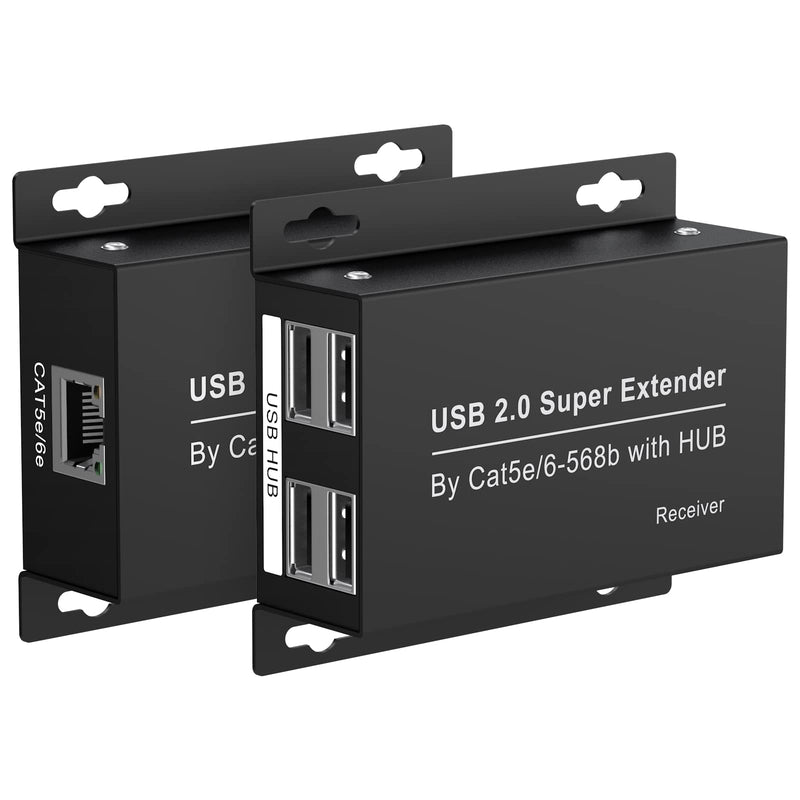 USB Extender Over Ethernet 200ft USB2.0 HUB RJ45 Cat5e 6 up to 480Mbps with Power Adapter 2 Cameras Work in Sync Support Windows MacOS Android Linux USB 2.0