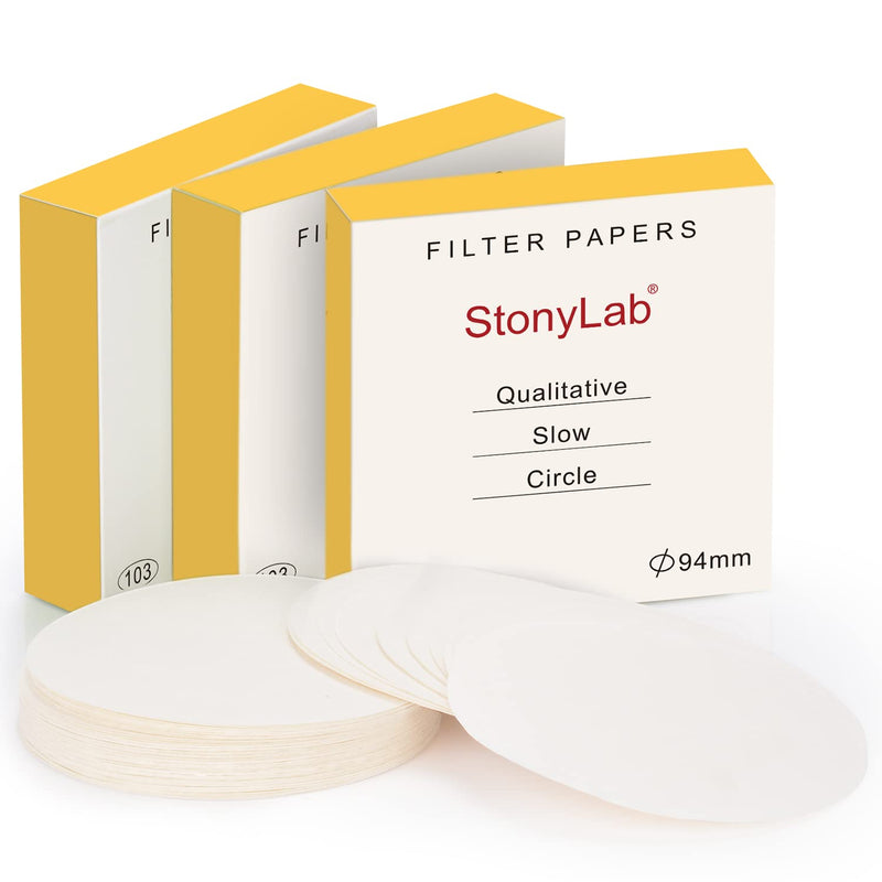 stonylab Qualitative Filter Paper, 3-Box 94 mm Diameter Slow Flow Rate Cellulose Filter Paper with 10 Micron Particle Retention Filtration Speed, Set of 3 x 100 Pcs 94 mm (Pack of 3)