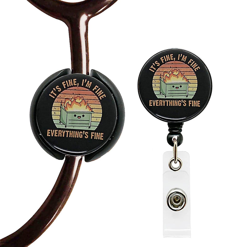 ROFLYER Stethoscope ID Tag Stethoscope Label Charm, Name tag, Medic, Nurse, Doctor, Vet, EMT Come with 1 Retaractable Badge Reel (I'm Fine) I'M Fine