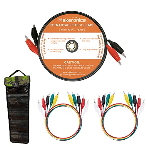 2 Wires 30FT 18AWG Retractable Test Leads with Roll-up Storage Pouch