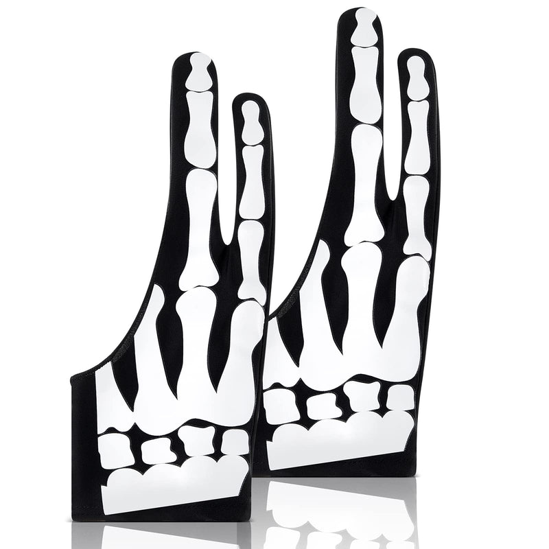 Jecery 2 Pieces Skeleton Artist Glove for Drawing Tablet Glove for Graphics with 2 Finger Digital Tablet Drawing Glove Palm Rejection Glove for Pad Painting Writing, Right Hand, 2.76 x 7.28 Inches