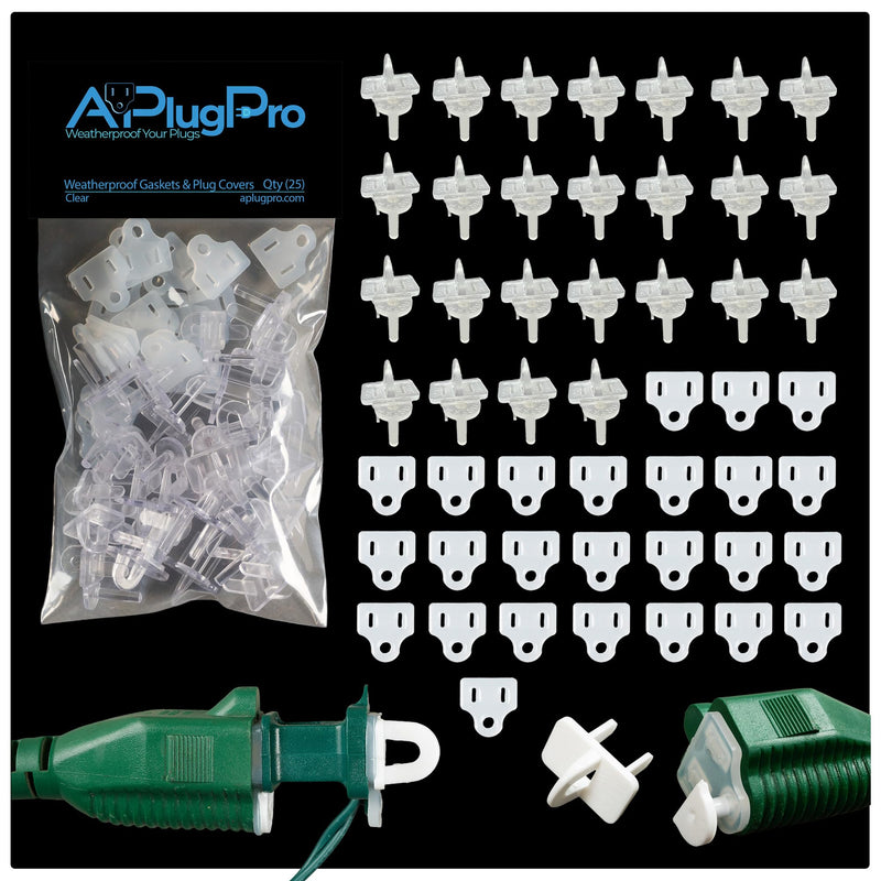 (Set of 25, Clear) The Original Weatherproof Gaskets & Plug Covers - Made in USA, Outdoor Plug Shield, Waterproof Plug Covers, Stop GFCIs from Tripping - by APlugPro Qty (25)