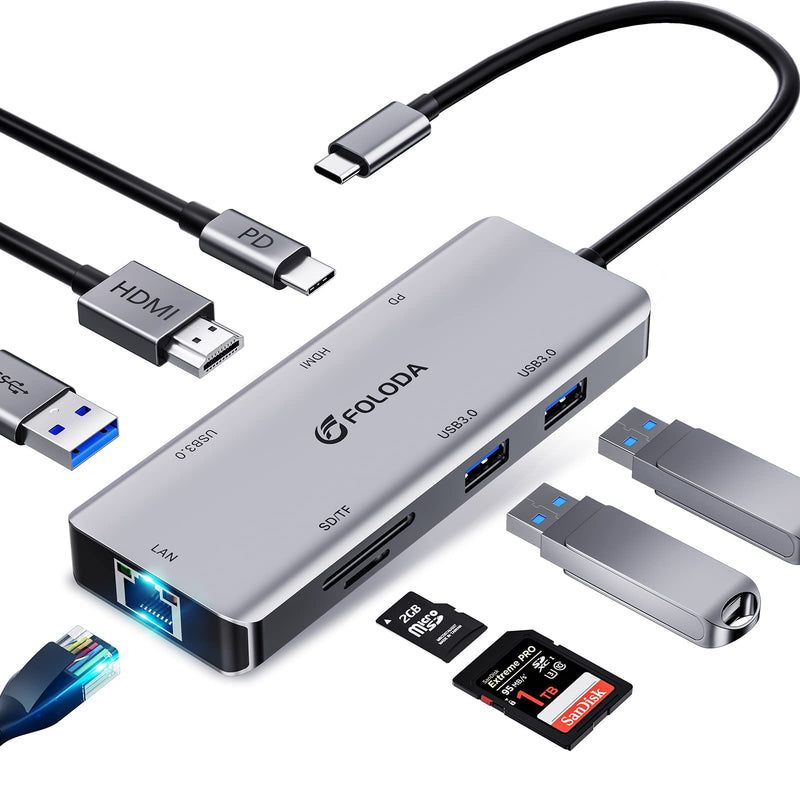 USB C HUB HDMI 4K@60Hz, 8-in-1 Docking Station, Multiports USB C Adapter with Gigabit Ethernet, PD 100W, 3*USBA 3.0, TF/SD, USB C Dock Compatible for MacBook Pro/Air, iPad Pro, iPhone 15, Dell, etc. USBC-01