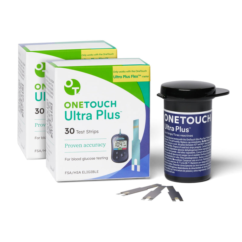OneTouch Ultra Plus Test Strips - 60 Count - Diabetic Test Strips for Blood Glucose Meter & Daily Blood Sugar Levels - 30 Count/Pack (2 Pack) 30 Count (Pack of 2)
