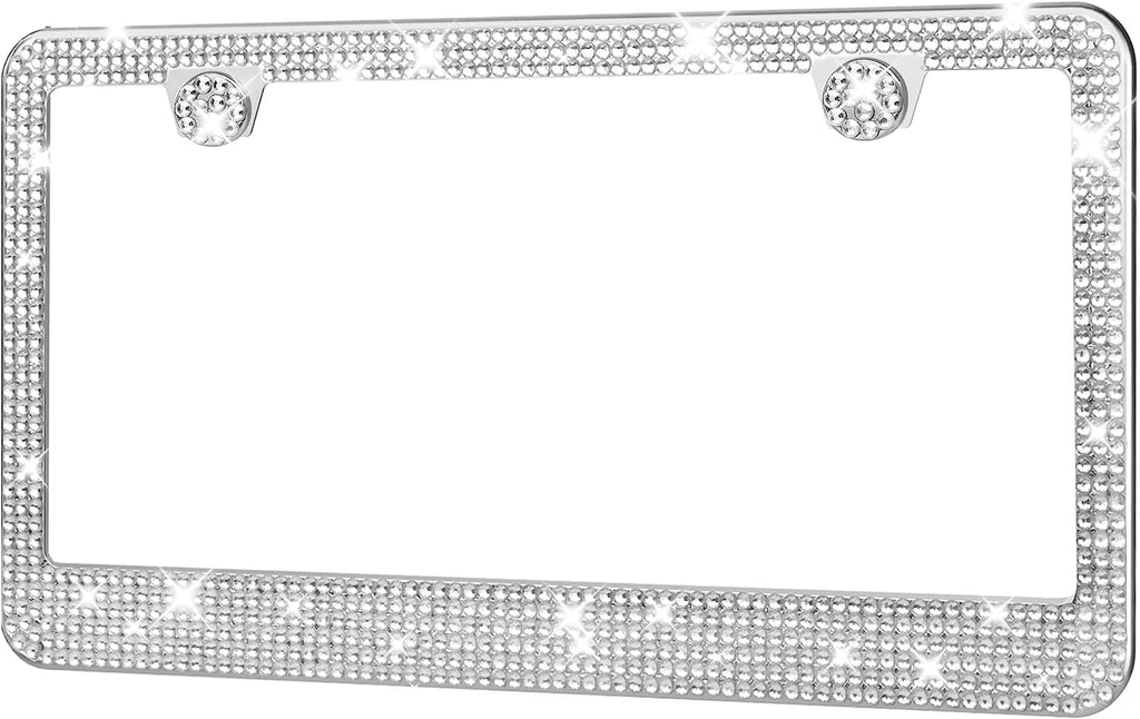 HOTOR License Plate Frame - Lastingly Bling and Sparkly License Plate Frame for Women, Stainless Steel & Obstruction-Free Frame with Multifaceted Rhinestones,White, 1 Pack White