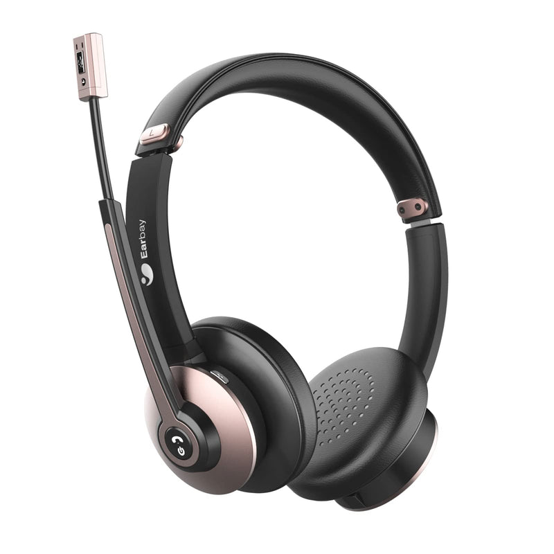 Earbay Wireless Headset, Bluetooth Headsets with Microphone Noise Cancelling, On Ear Headphones with Mic Mute, Handsfree PC Headsets for Zoom/Ms Teams/Skype/Dual Connect/Laptop/iPhone/Tablet Gold