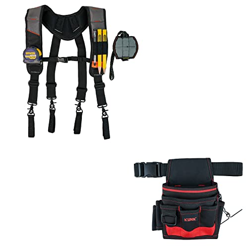 KUNN Tool Belt Suspender with Magnetic Wristband & Electrician Tool Pouch with Waist Belt