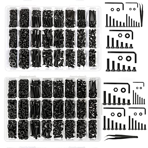 1700Pcs Hex Socket Flat Head Black Screws Assortment and 1720Pcs Hex Button Head Cap Screw Bolts and Nuts Kit (M2 M3 M4 M5)