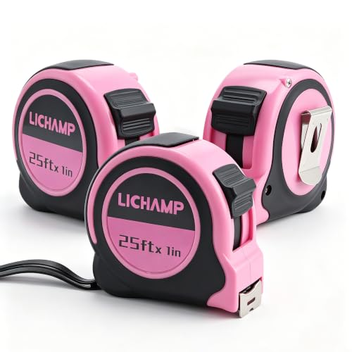 Lichamp Pink Mini Tape Measure 3 Pack 25ft x 1in with 1/8 Fractions