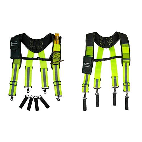 MELOTOUGH Magnetic Suspenders Tool Belt Suspenders with Large Moveable Phone Holder + Tool Belt Suspenders with Safety Reflective Suspenders