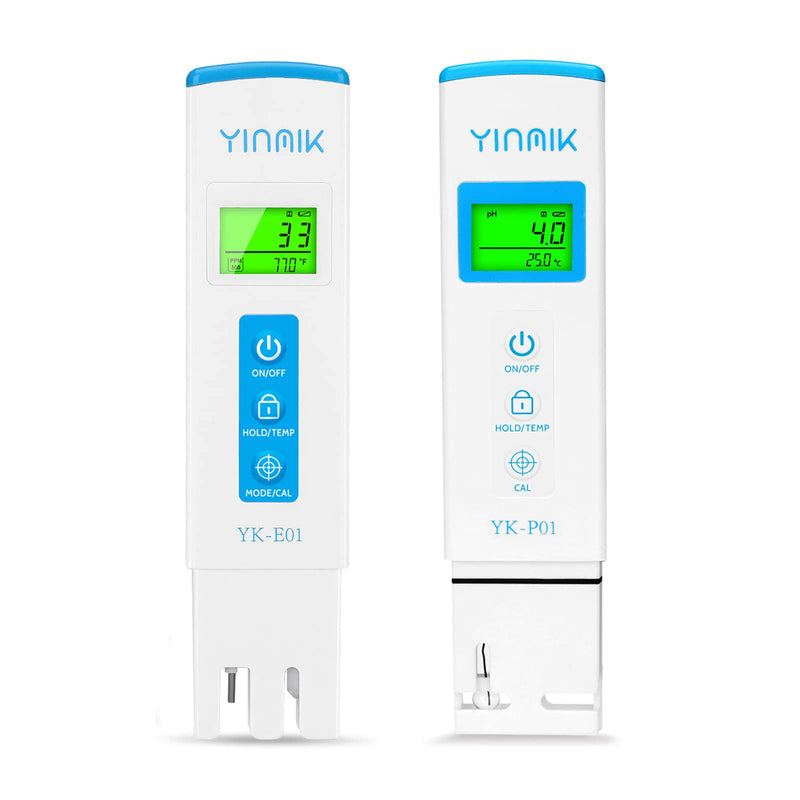 YINMIK Digital pH Meter TDS Meter Combo Accurate Measurement for pH TDS EC Temp with ATC, 2nd Generation Water Quality Tester with Horizontal Display for Hydroponic Swimming Pool Aquarium Blue pH TDS EC Meter