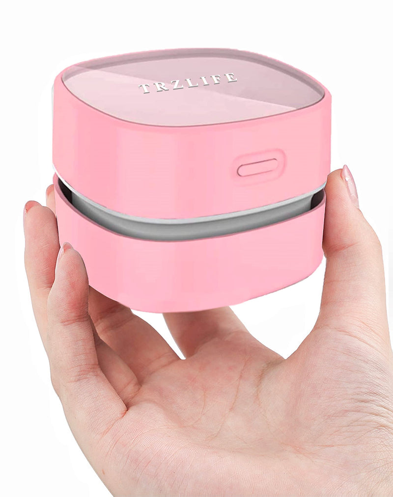 TRZLIFE Desk Vacuum, Upgraded Version of Mini Desk Vacuum Cleaner More Durable Desk Accessory Sucks Tiny Items and Crumbs on Desktop Drawer Countertop Ideal Tech White Elephant Gift Pink