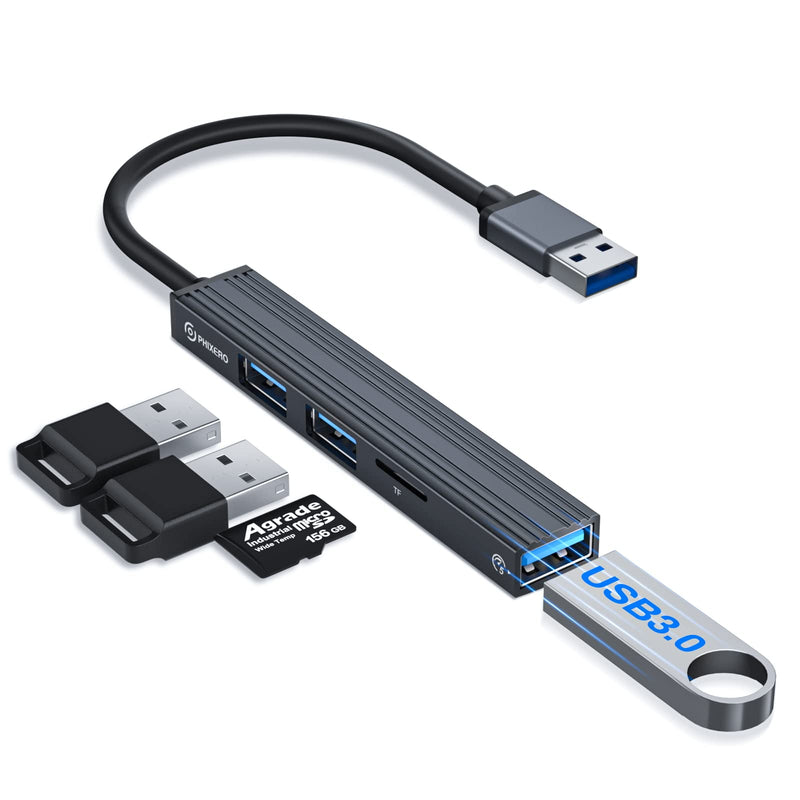 Mini USB Hub, 4-in-1 Multi-Port Adapter with High-Speed USB 3.0 Port, USB 2.0 Port and TF Card Reader, Ultra Slim Portable Data Hub Applicable for Laptop, PC, iMac Pro, MacBook Air, USB Splitter USB-A-3TF