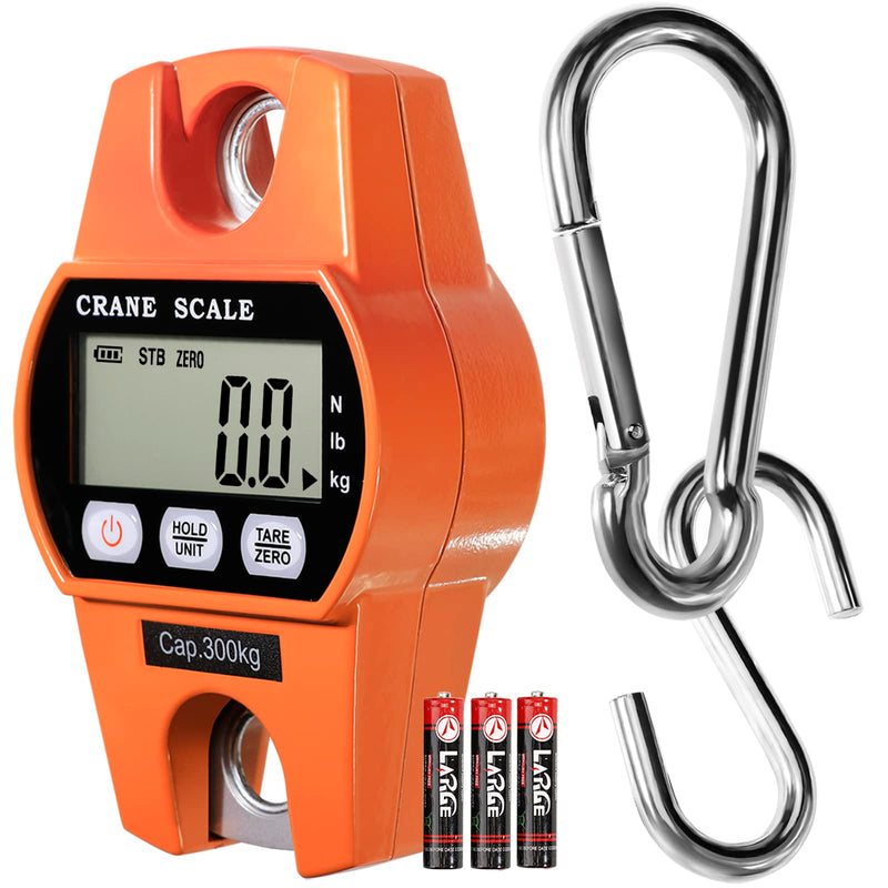 GRAM PRES Digital Hanging Scale 660 Lb 300 Kg Hanging Digital Scale, Handheld Mini Crane Scale with Hooks for Farm Hunting Fishing Outdoor Orange