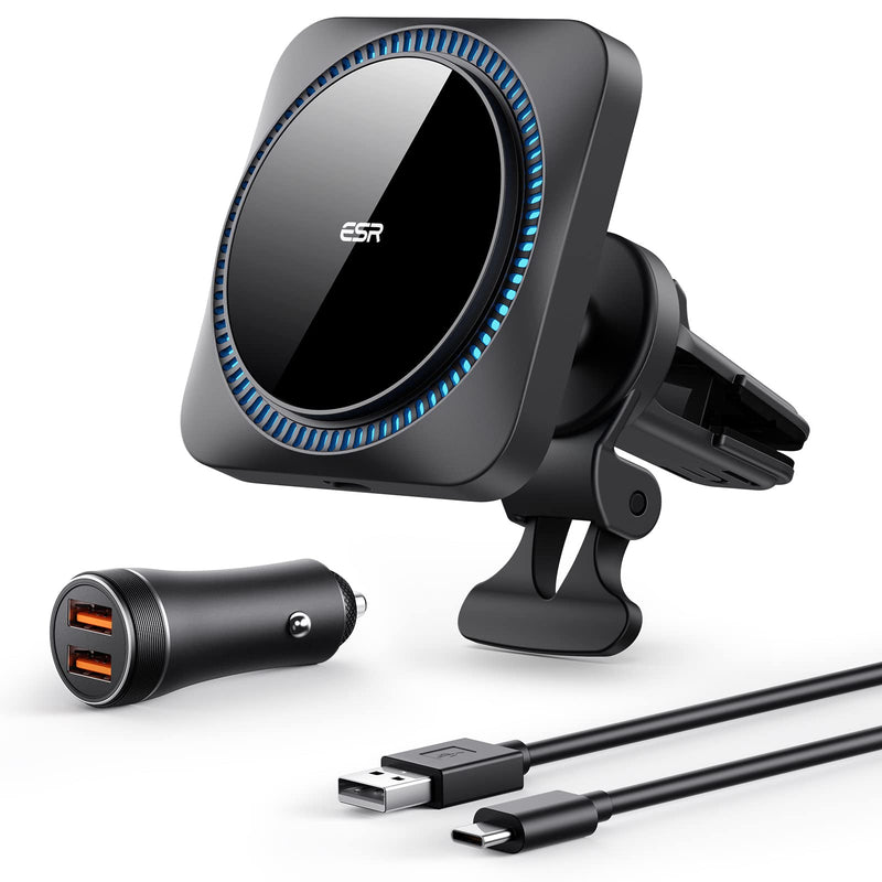 ESR for MagSafe Car Mount Charger with CryoBoost, Magnetic Wireless Car Charger, for MagSafe Car Charging, for iPhone 17/16/15/14/13/12, S25, Fast Phone Cooling Charging Set,36W QC 3.0 Adapter Upgraded Car Charger Set