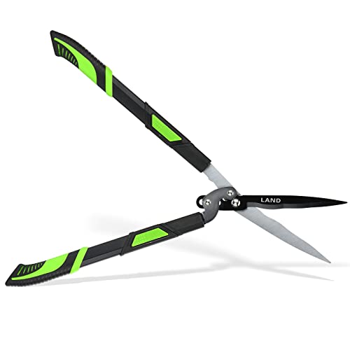LAND Heavy Duty Telescopic Hedge Shears with Wavy Blade and Extendable to 29"-38" Steel Handles. Extendable Manual Hedge Clippers for Trimming Borders, Boxwood, and Tall Bushes.