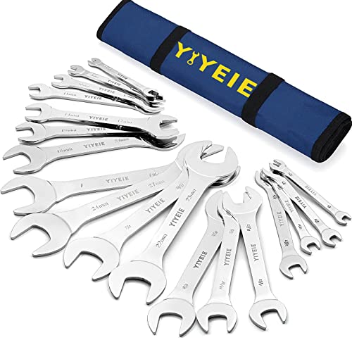 YIYEIE 18Pcs Super-Thin Wrench Set, 3mm Ultra-Slim Open End Wrenches Metric & SAE 18PCS Thin Wrench Set Silver