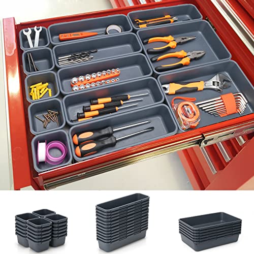 KeFanta 42 Pack Tool Box Organizer Tool Tray Dividers, Rolling Tool Chest Cart Cabinet Workbench Desk Drawer Organization and Storage for Hardware, Parts, Screws, Nuts, Small Tools Organization(Grey) Grey