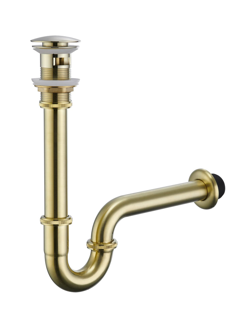 Bathroom Basin Sink U Shape Stopper Complete Set, Adjustable Height 1-1/4 Bottle Trap Basin Sink Waste Drain P Trap Set with Overflow, General US/CA Standard, Brushed Gold U-Stopper Stopper U1-gold