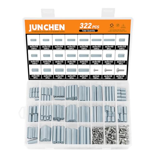 322 Pieces Hex Standoffs Spacers and Screws Assortment Kit,M3M4M5 Carbon Steel Female Metric Thread Spacer Motherboard Prototyping Accessories for PCB, Quad Copter Drone, Computer & Circuit Board M3/M4/M5