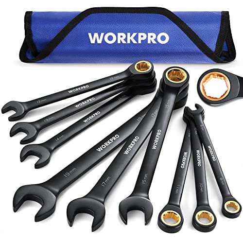 WORKPRO 9-Piece Anti-Slip Ratcheting Combination Wrench Set, Metric
