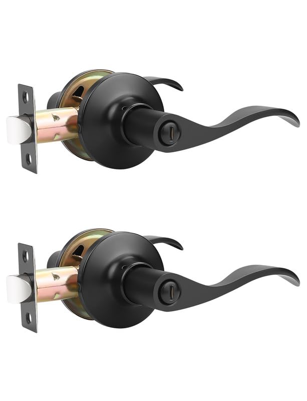 Mengico 2 Pack Door Lever Interior,Black Lever Door Handle,Modern Door Handle Privacy Door Lever(for Bedroom Bathroom),Reversible Wave Lever Handles Black