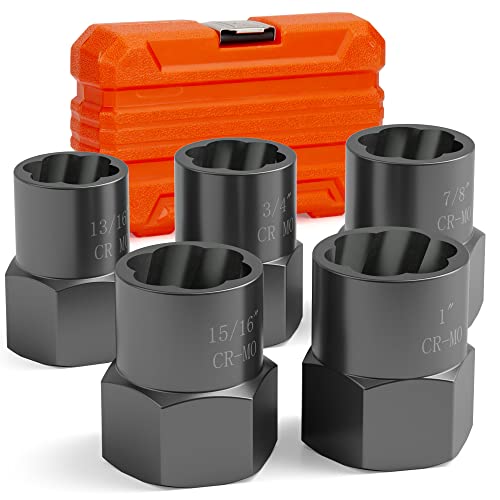 5PCS Bolt Extractor Kit Heavy Duty, 1/2" Drive Impact Lug Nut Remover Tool, Nut Extractor Set Large Size 19-25mm For Removing Stripped, Damaged, Rounded off and Rusted Bolts, Studs 5Pcs