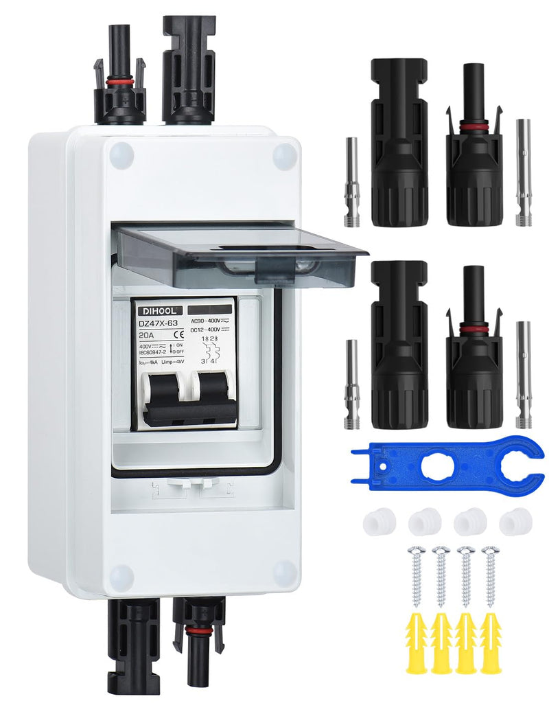 DIHOOL 20 Amp dc Circuit Breaker with Electrical pv Disconnect Box for Solar Panels, Solar Disconnect Switch Outdoor 20 Amp - Uv Proof