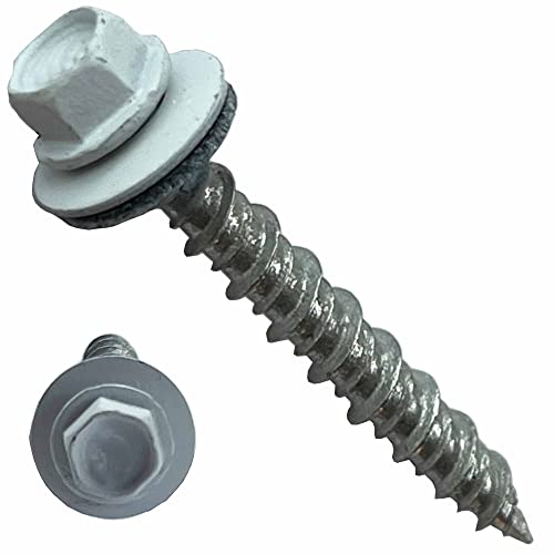 Metal Roofing Screws-#10 x 1.5” – Self Tapping Hex Head with EPDM Rubber Washer – for Metal to Wood, Corrugated Roofing, Siding, Sheds, Pancake Screw - ¼” Hex Drive Easy Installation - White (250) 250