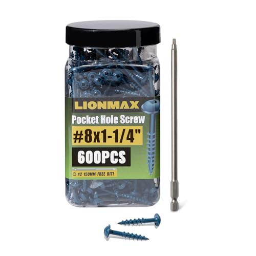 LIONMAX Pocket Hole Screws 1-1/4 Inch, 600 PCS Exterior #8 Pocket Screws #8 x 1-1/4"