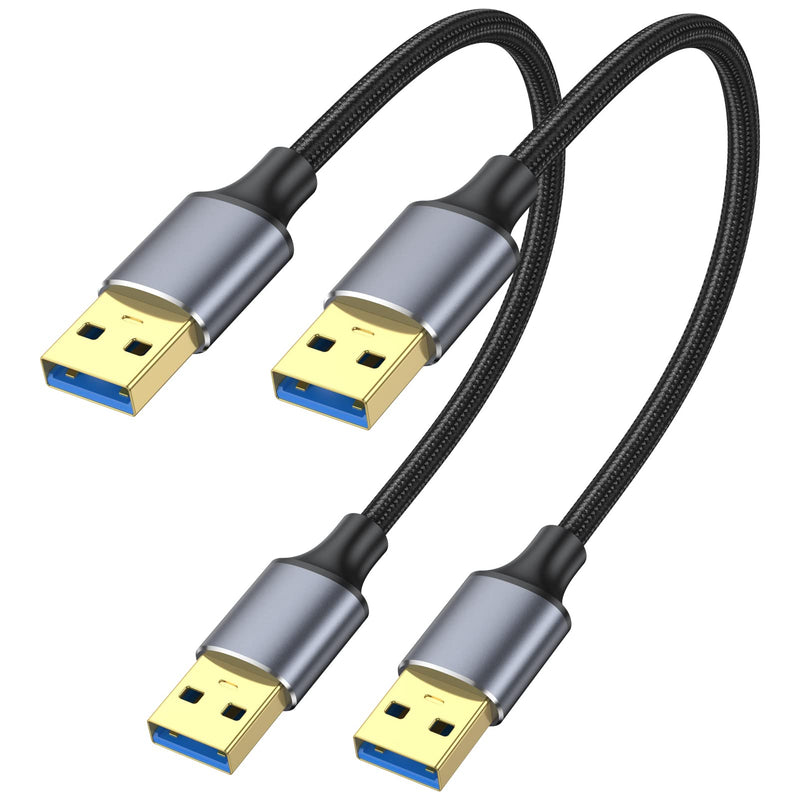 USB 3.0 Cable 1FT 2-Pack, Short USB A Male to Male Cord Double Sided Cable Compatible with Hard Drive, Laptop Cooler, DVD Player and More Grey-1FT