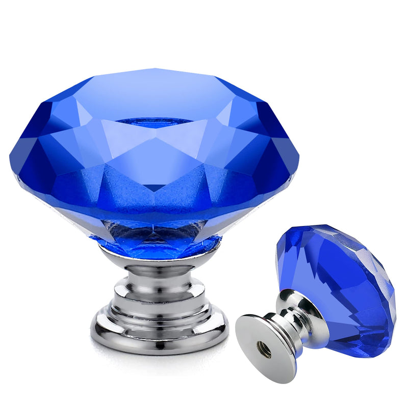 Ravinte 25 Pack Blue Crystal Knobs for Dresser Drawers Glass Cabinet Knobs | 30 mm Knobs with Silver Base, Glass, Diamond Shape, Dresser Drawers, Easy Install, Screws Included, Modern Style