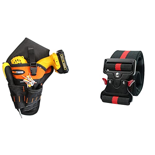 MELOTOUGH 1 Pack Tradesman Pro Drill Pouch and 1 Pack 2" Nylon Web Work Tool Belt