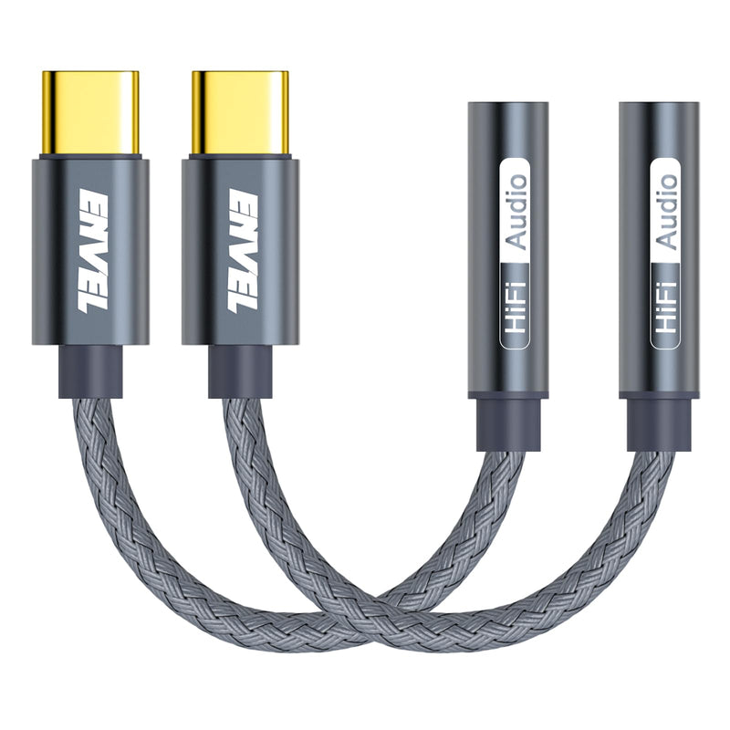 ENVEL USB C to 3.5mm Female Headphone Adapter, 2 Pack Type C to Aux Audio Dongle Cable Compatible with iPhone 15 Pro Max Samsung Galaxy S23 S22,iPad Pro 2022/2021/2020,Google Pixel 5/6/7 gray